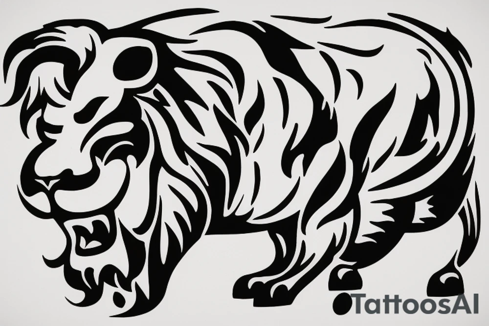A lion walking behind a bull tattoo idea