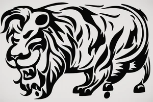 A lion walking behind a bull tattoo idea