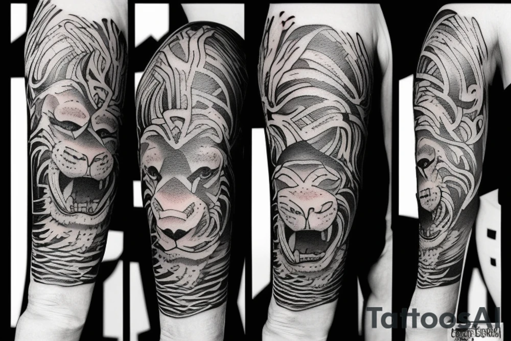 A lion and a bull walking tattoo idea