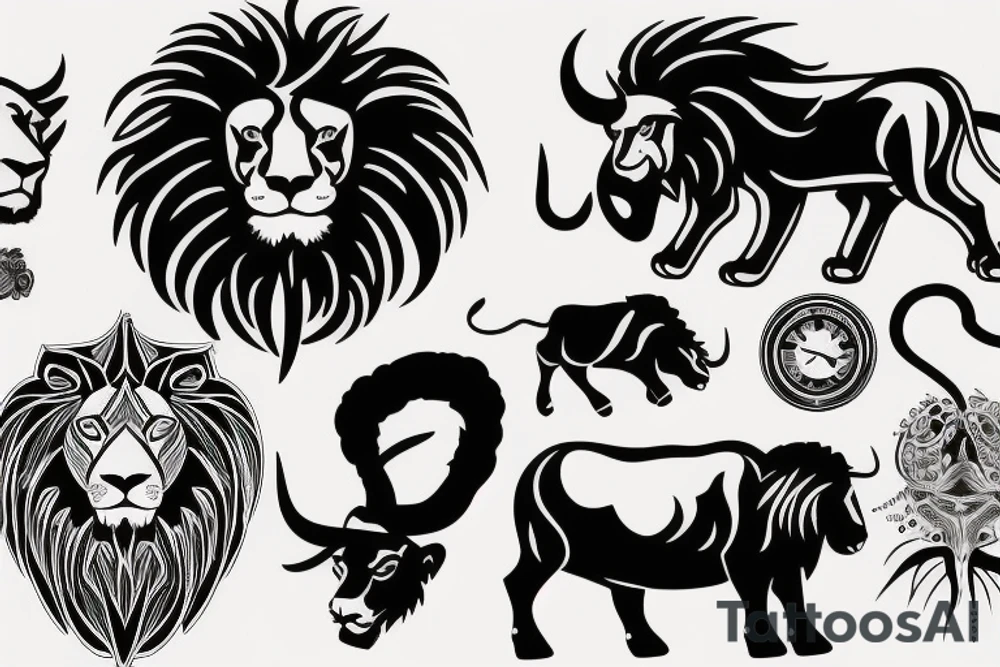 A lion and a bull walking tattoo idea