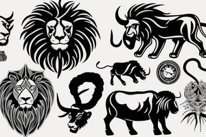 A lion and a bull walking tattoo idea
