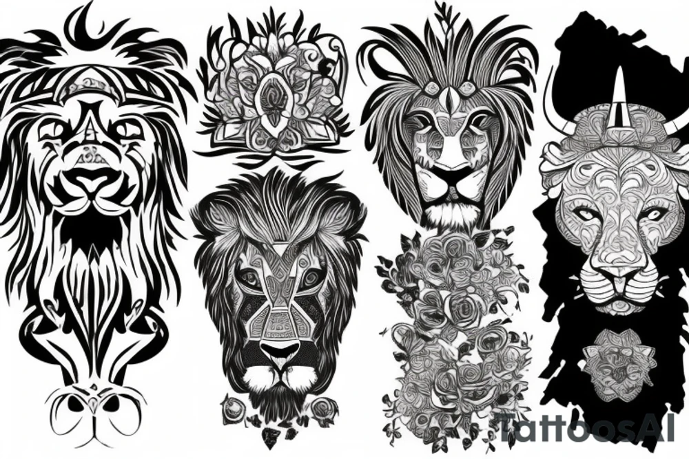 A lion and a bull walking tattoo idea