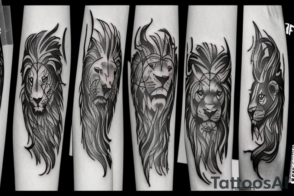 A lion and a bull walking tattoo idea