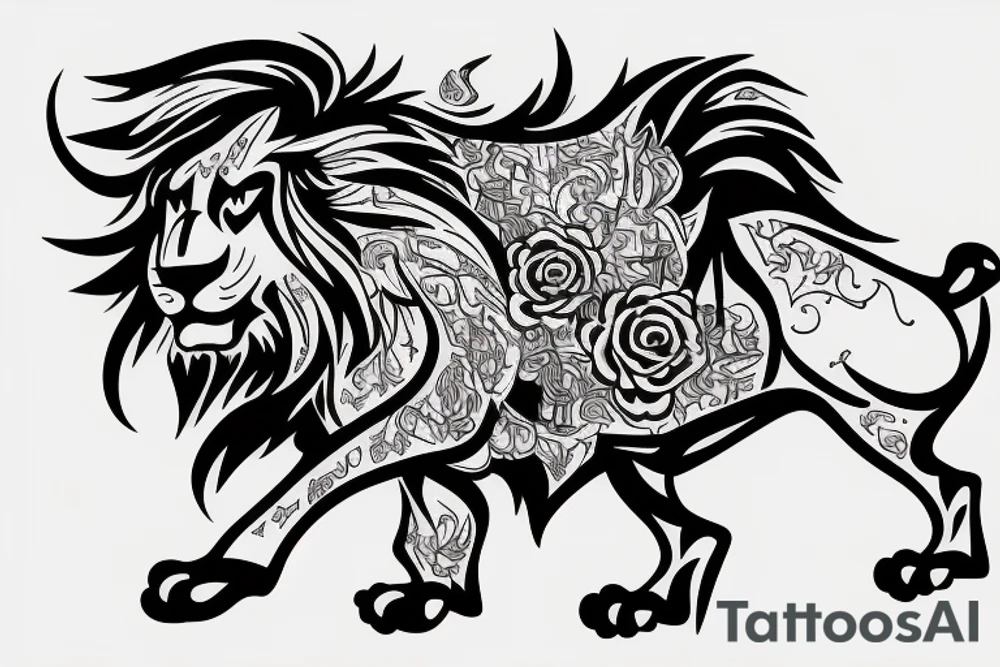 A lion walking and a bull running tattoo idea