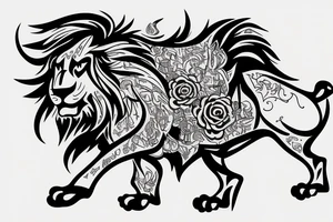 A lion walking and a bull running tattoo idea