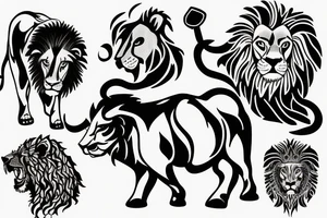 A lion walking and a bull running tattoo idea