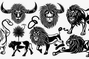 A bull walking and a lion running tattoo idea