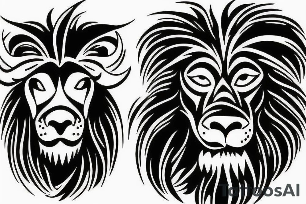 A bull walking and a lion running tattoo idea