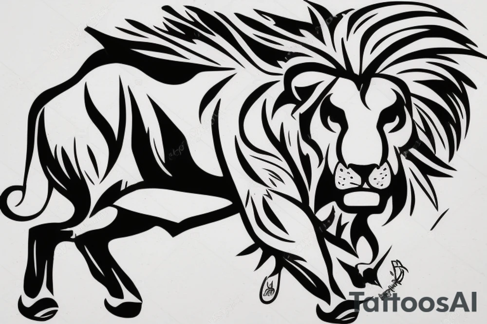 A bull walking and a lion running tattoo idea