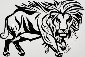 A bull walking and a lion running tattoo idea