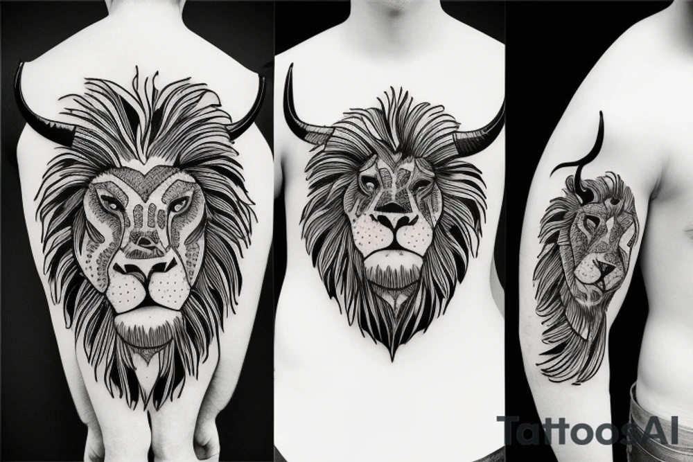 A bull walking and a lion running tattoo idea