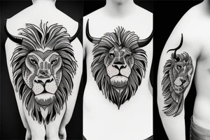 A bull walking and a lion running tattoo idea