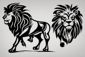 A bull walking and a lion running tattoo idea
