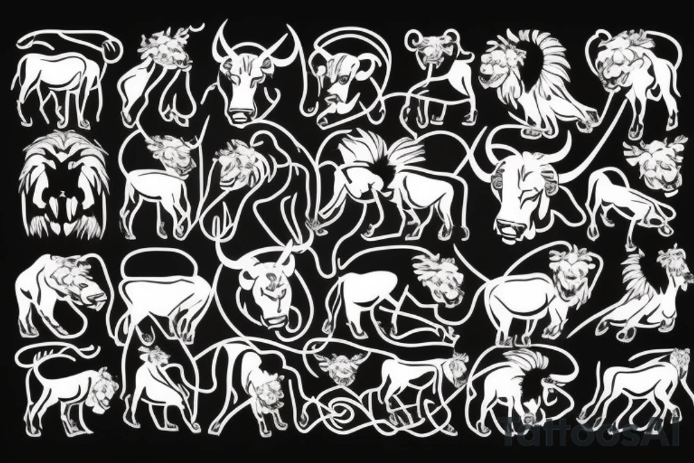 A Bull Taurus walking and a lion Leo running tattoo idea