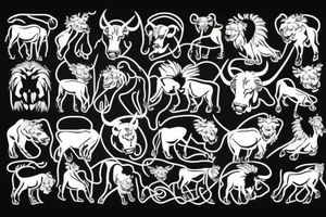 A Bull Taurus walking and a lion Leo running tattoo idea