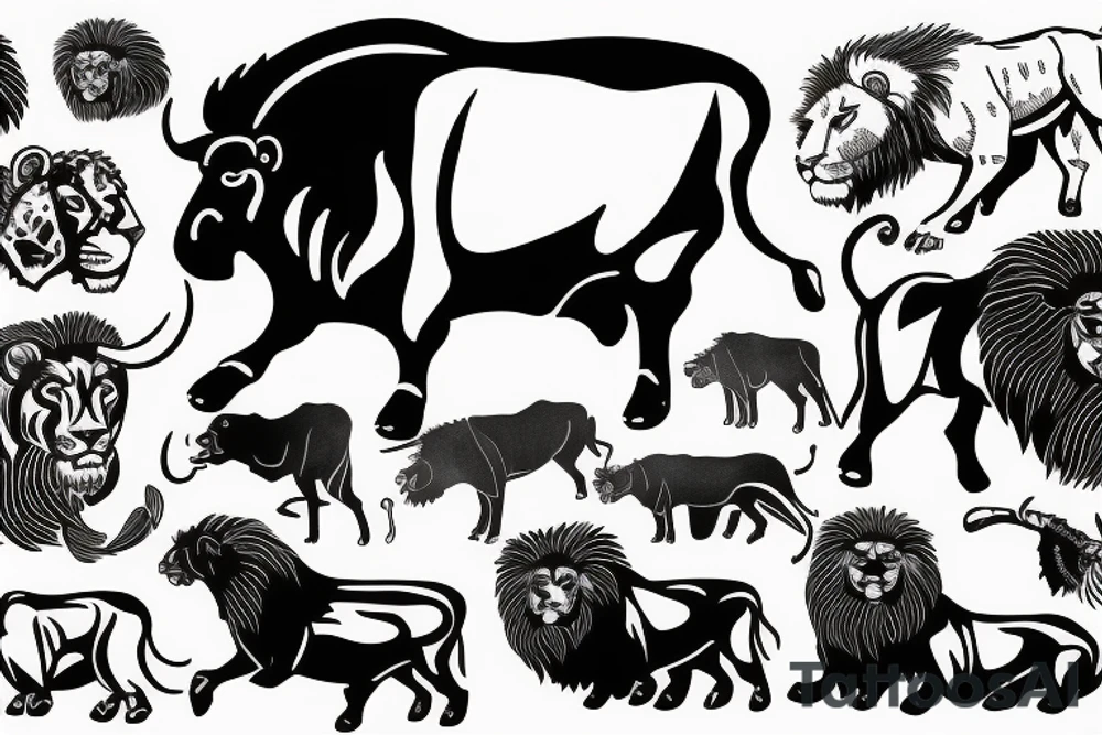 A Bull Taurus walking and a lion Leo running tattoo idea