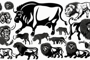 A Bull Taurus walking and a lion Leo running tattoo idea