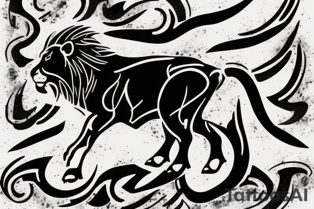 A Bull Taurus walking and a lion Leo running tattoo idea