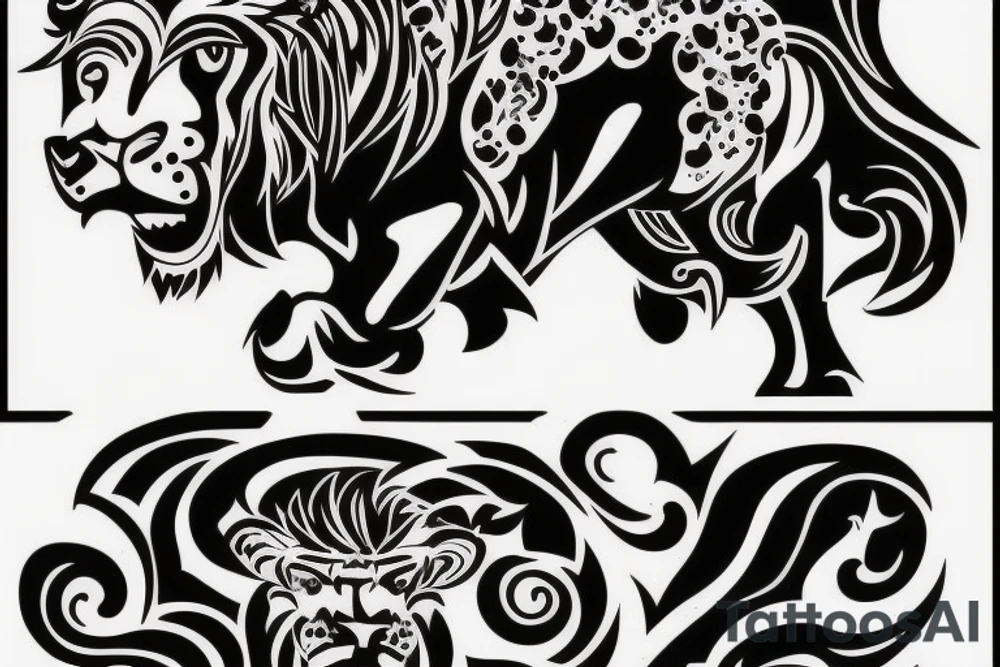 A Bull Taurus walking and a lion Leo running tattoo idea