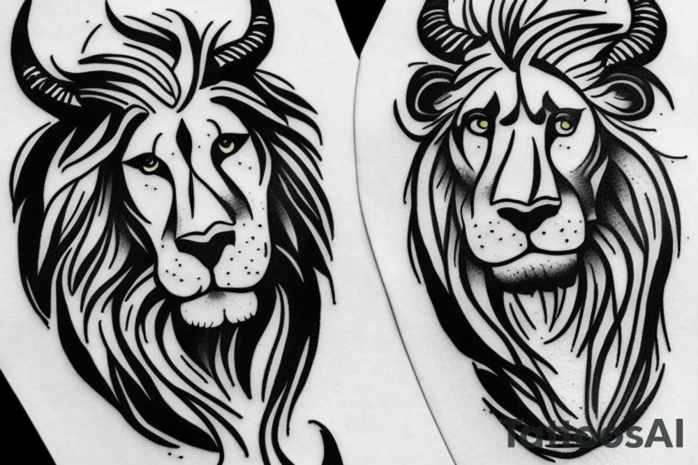 A Bull Taurus walking and a lion Leo running tattoo idea