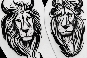 A Bull Taurus walking and a lion Leo running tattoo idea