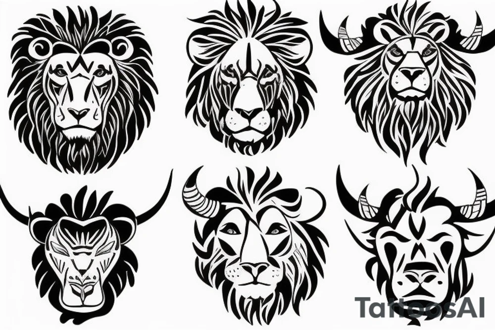 A Bull Taurus walking and a lion Leo running tattoo idea