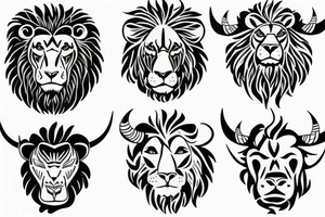 A Bull Taurus walking and a lion Leo running tattoo idea