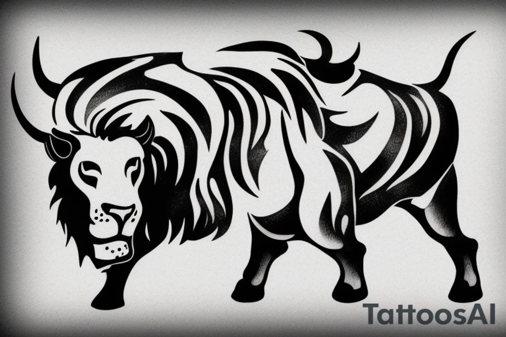 A Bull Taurus walking and a lion Leo running tattoo idea