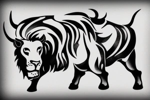 A Bull Taurus walking and a lion Leo running tattoo idea