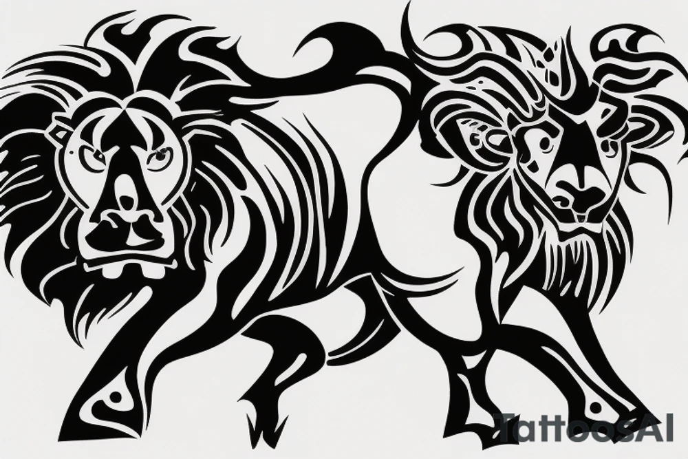A Bull Taurus walking and a lion Leo running tattoo idea