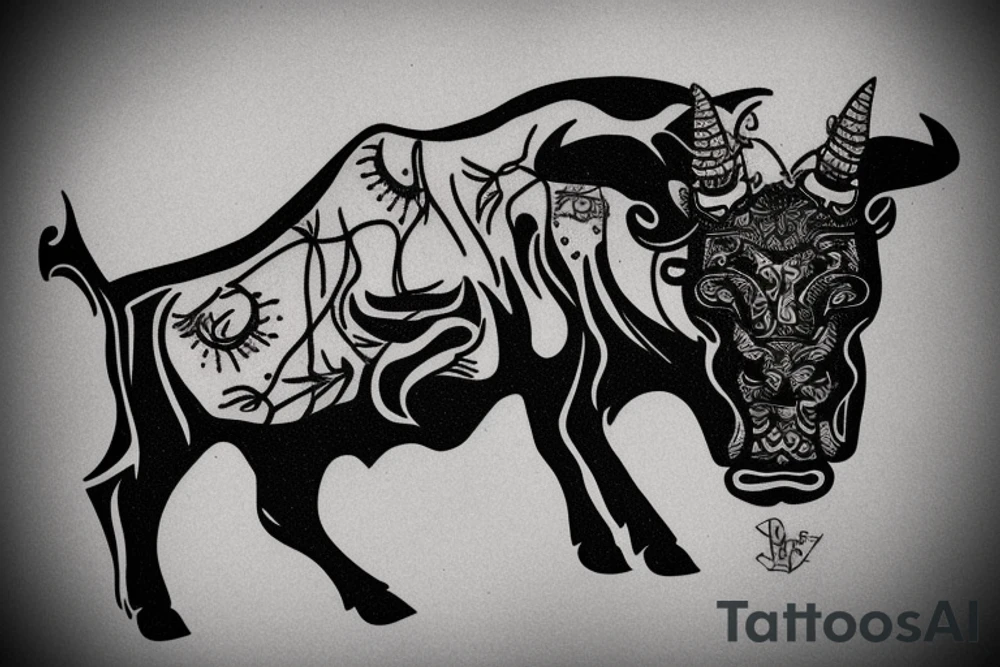 A Bull Taurus walking tattoo idea