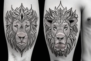 A bull and a lion walking along together outline tattoo tattoo idea