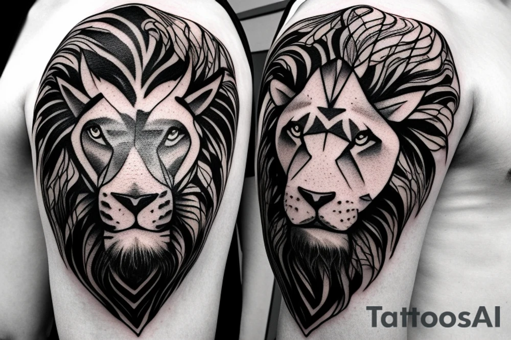 A bull and a lion walking along together outline tattoo tattoo idea
