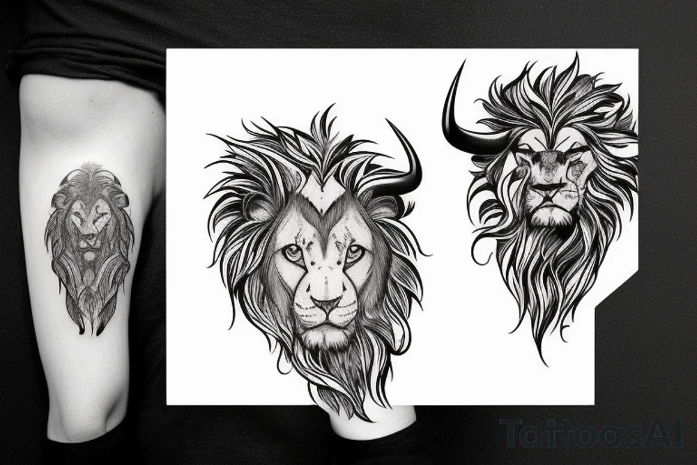 A bull and a lion walking along together outline tattoo tattoo idea