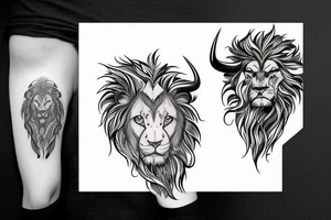 A bull and a lion walking along together outline tattoo tattoo idea