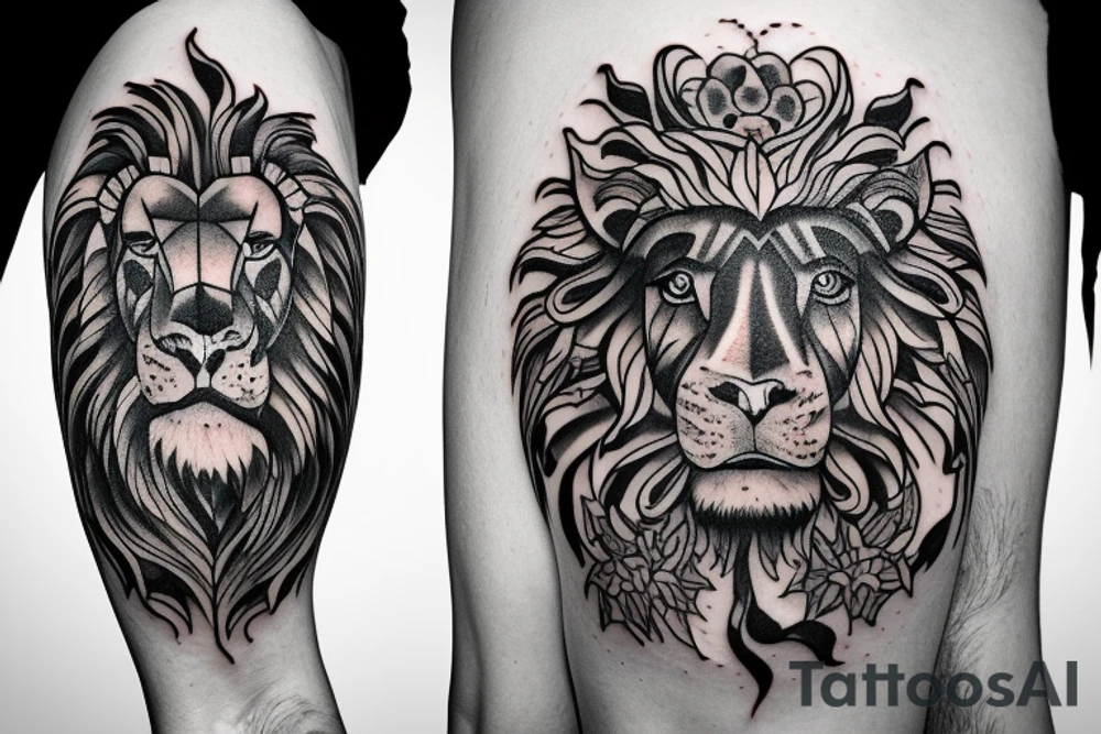 A bull and a lion walking along together outline tattoo tattoo idea