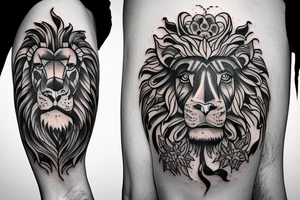 A bull and a lion walking along together outline tattoo tattoo idea