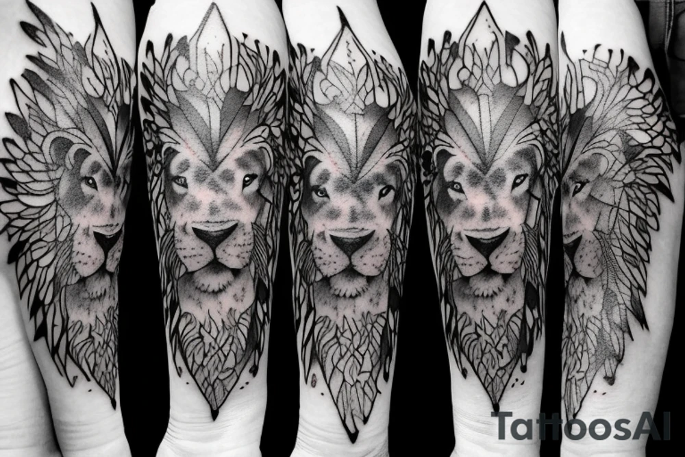A bull and a lion walking along together outline tattoo tattoo idea