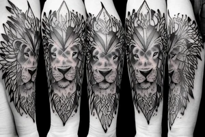 A bull and a lion walking along together outline tattoo tattoo idea