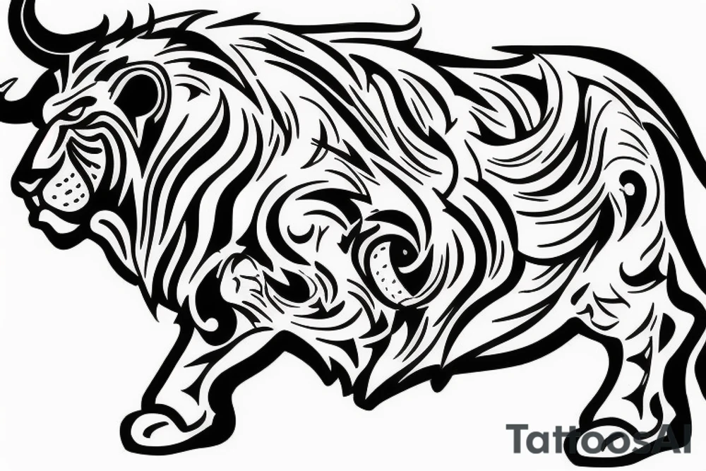 A bull and a lion walking along together outline tattoo tattoo idea