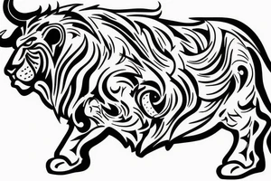 A bull and a lion walking along together outline tattoo tattoo idea