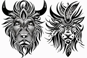 A bull and a lion walking along together outline tattoo tattoo idea
