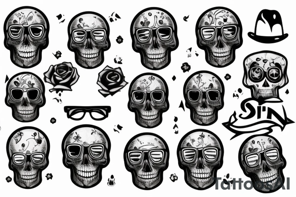 skull with glasses tattoo idea