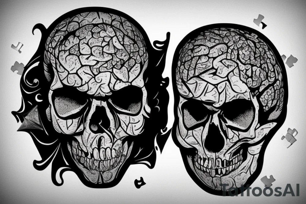 skull with puzzle brain tattoo idea