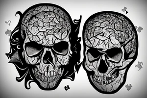 skull with puzzle brain tattoo idea