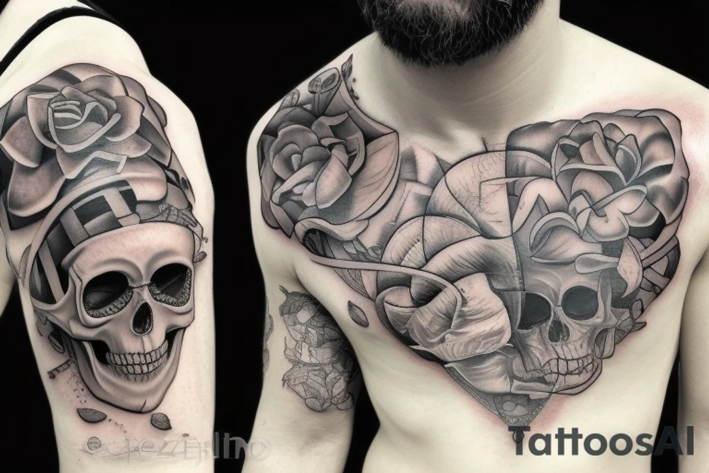 skull with puzzle brain tattoo idea