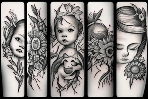 Baby Cupid with sunflowers and butterflies tattoo idea