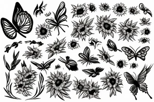 Cupid with sunflowers and butterflies tattoo idea