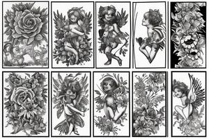 Cupid with sunflowers and butterflies tattoo idea