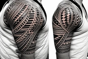 Tribal band tattoo with three layers. Layer one = polynesian shark teeth
Layer two = Mountains turning into waves
layer three = tribal spear heads tattoo idea